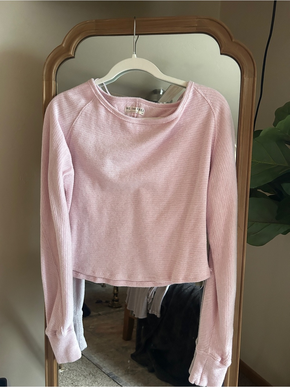 We The Free Light Pink Waffle Knit Long-Sleeve Top